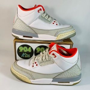 Air Jordan 3 Retro, White Crimson Grey Sz 7Y